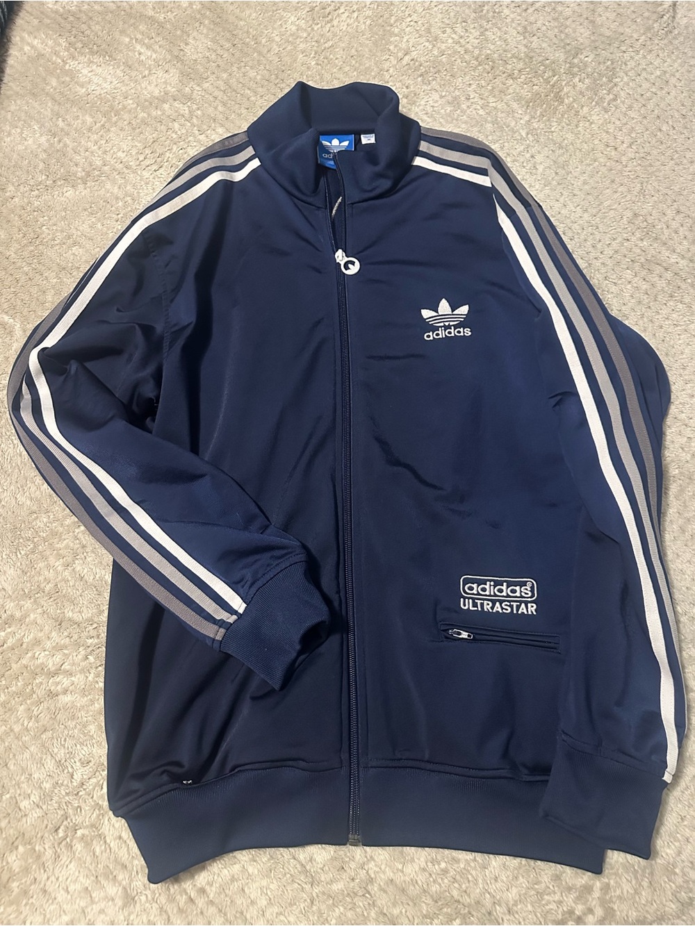 adidas Navy Ultrastar Full-Zip Track Jacket with White Stripes